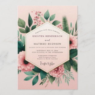 Rosa illustrative Pfingstrosen-Hochzeit Einladung