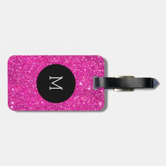 Rosa Imitat-Glitzer-Schein-Muster-Girly Monogramm Gepäckanhänger (Rückseite horizontal)