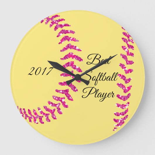 Rosa Imitat Glitzer Softball-Stifte Große Wanduhr (Vorderseite)