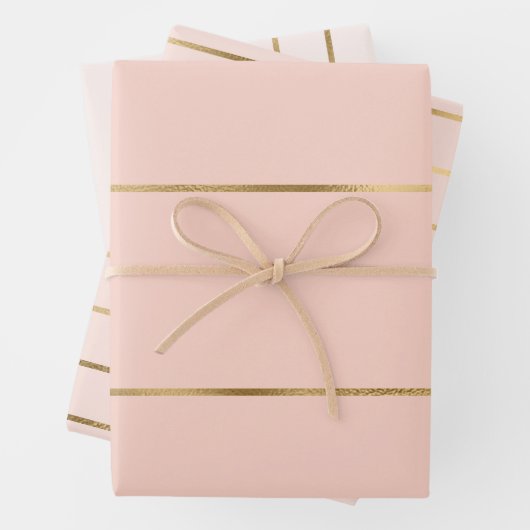 Rosa Imitat Gold Strip Muster Geschenkpapier Set (Beispiel)