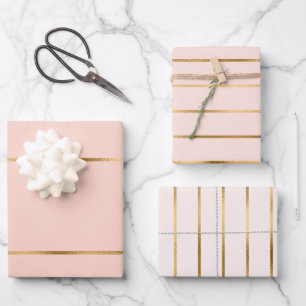 Rosa Imitat Gold Strip Muster Geschenkpapier Set
