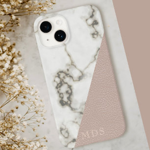 Rosa Imitat Leder Modern Marbour Monogramm iPhone 15 Hülle