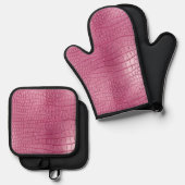 Rosa Imitate Alligator Animal Print Ofenhandschuh & Topflappen-Set (Vorderseite/Rückseite)