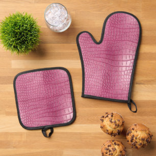 Rosa Imitate Alligator Animal Print Ofenhandschuh & Topflappen-Set