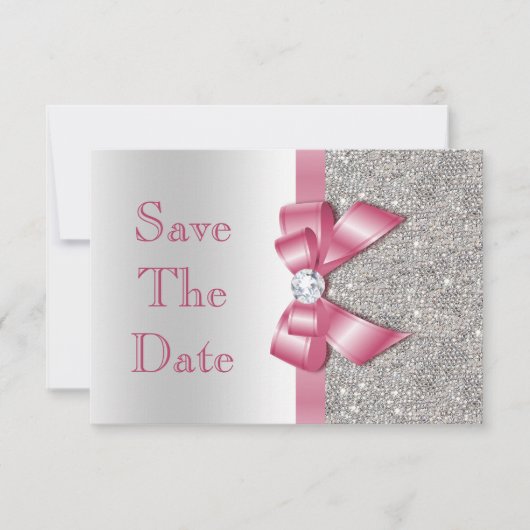 Rosa Imitate - Bow & Diamonds Save the Date (Vorderseite)