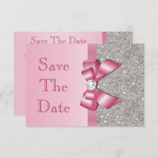 Rosa Imitate - Bow & Diamonds Save the Date (Vorne/Hinten)