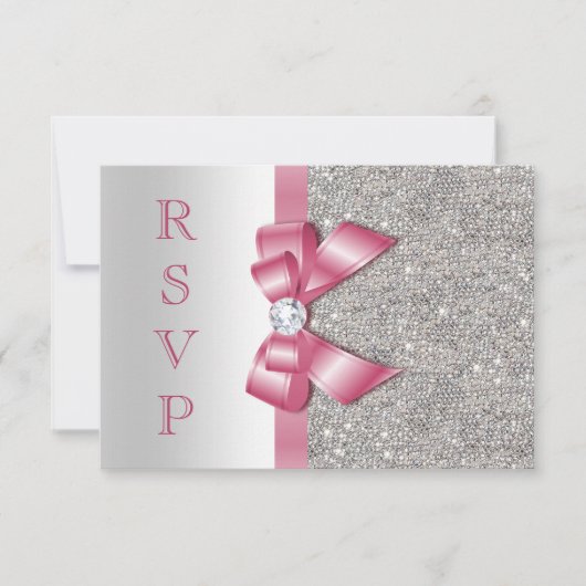 Rosa Imitate Bow & Diamonds UAWG RSVP Karte (Vorderseite)