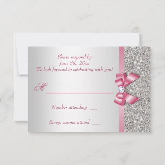 Rosa Imitate Bow & Diamonds UAWG RSVP Karte (Rückseite)