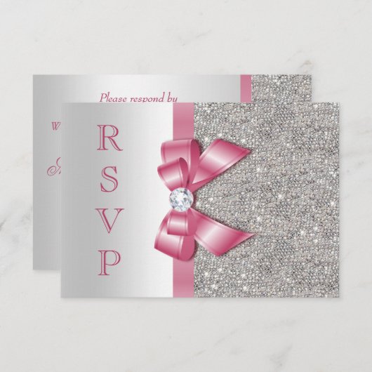 Rosa Imitate Bow & Diamonds UAWG RSVP Karte (Vorne/Hinten)