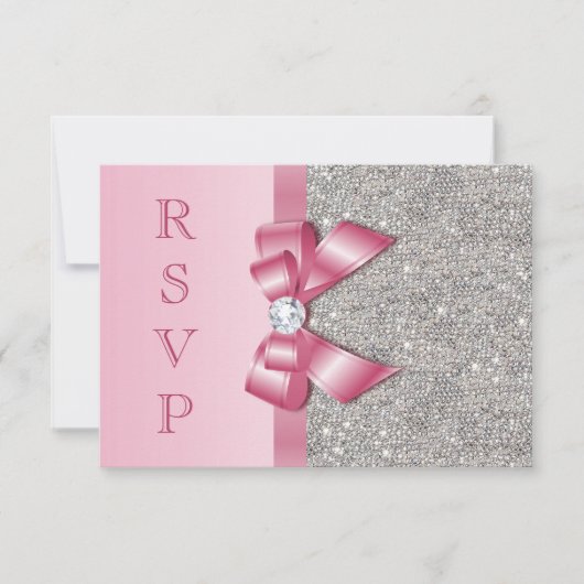 Rosa Imitate Bow & Diamonds UAWG RSVP Karte (Vorderseite)