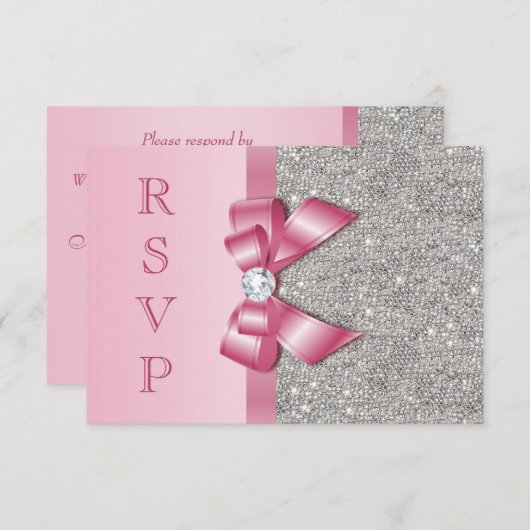 Rosa Imitate Bow & Diamonds UAWG RSVP Karte (Vorne/Hinten)
