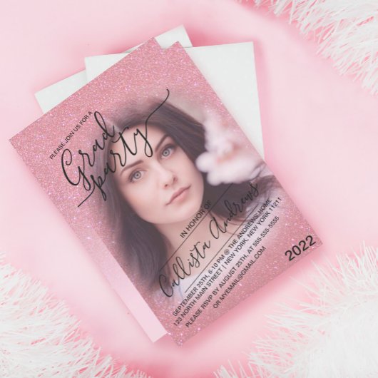 Rosa Imitate Funkelnd Glitzer Ombre Foto Abschluss Einladung