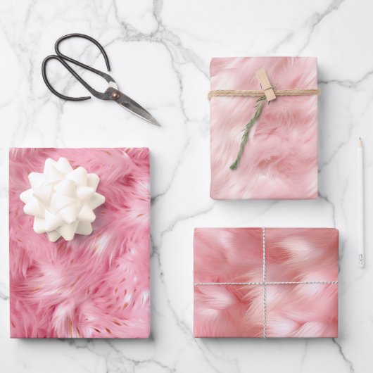 Rosa Imitate Fur Geschenkpapier Set (Vorderseite)