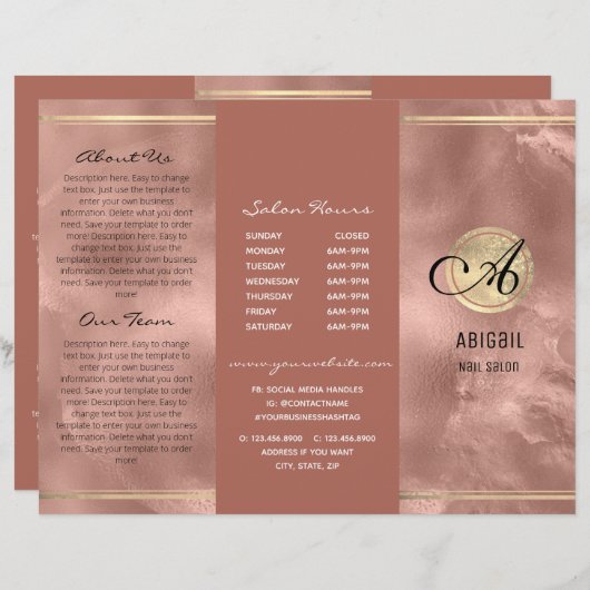 Rosa Imitate für Monogram-Logos Trifold-Broschüre (Vorne/Hinten)