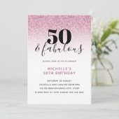 Rosa Imitate Glitzer 50 & Fabulous 50. Geburtstag  Einladung (Stehend Vorderseite)