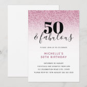 Rosa Imitate Glitzer 50 & Fabulous 50. Geburtstag  Einladung (Vorne/Hinten)