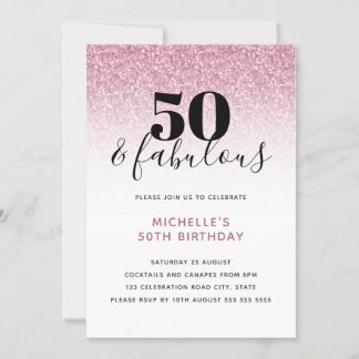 Rosa Imitate Glitzer 50 & Fabulous 50. Geburtstag  Einladung