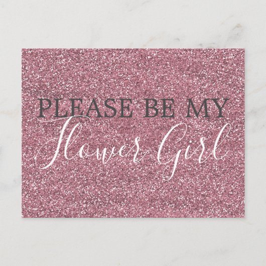 Rosa Imitate Glitzer Blumenmädchen Vorschlag Einladungspostkarte (Vorderseite)