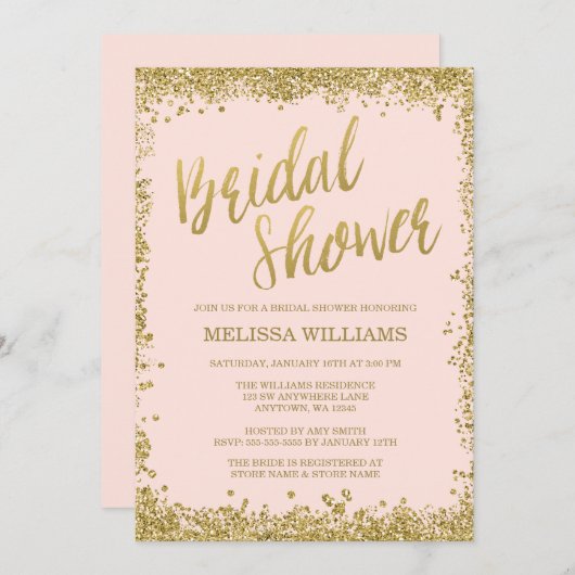 Rosa Imitate Glitzer Brautparty Einladung (Vorne/Hinten)