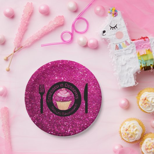 Rosa Imitate Glitzer Cupcakes Papiere Teller (Party)