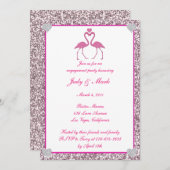 Rosa Imitate Glitzer Flamingo Engagement Party ein Einladung (Vorne/Hinten)