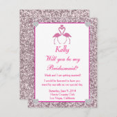 Rosa Imitate Glitzer Flamingo Liebe Bridesmaid Car Einladung (Vorne/Hinten)