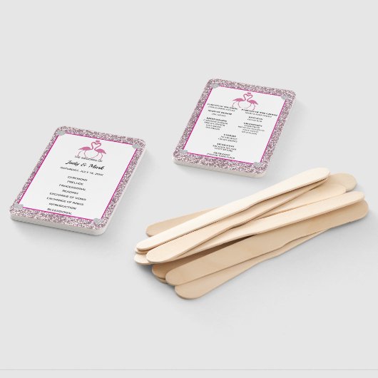 Rosa Imitate Glitzer Flamingo Wedding Program Fans Fächer (Non-assembled)
