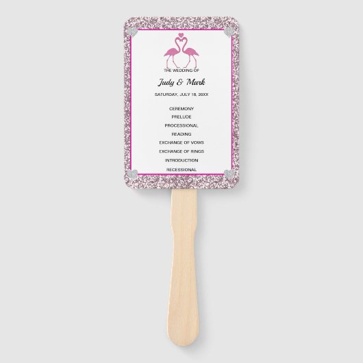 Rosa Imitate Glitzer Flamingo Wedding Program Fans Fächer (Vorderseite)