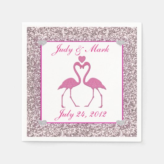 Rosa Imitate Glitzer Flamingo Wedpaper Napkins Serviette (Vorderseite)