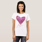 Rosa Imitate Glitzer Gold Border Herz Liebe T-Shirt (Vorne ganz)