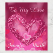 Rosa Imitate Glitzer Herz & Bokeh Herz Weinetikett (Einzelnes Label)