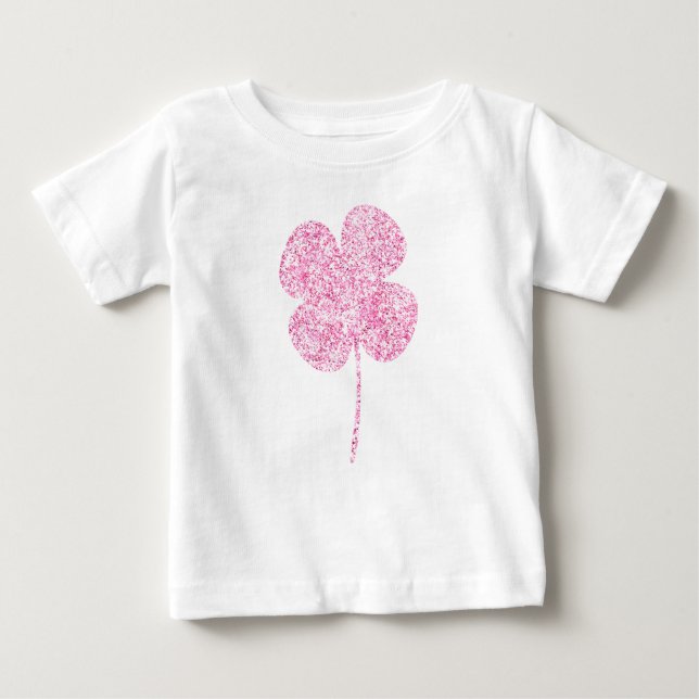 Rosa Imitate Glitzer Kleeblatt Baby T-shirt (Vorderseite)