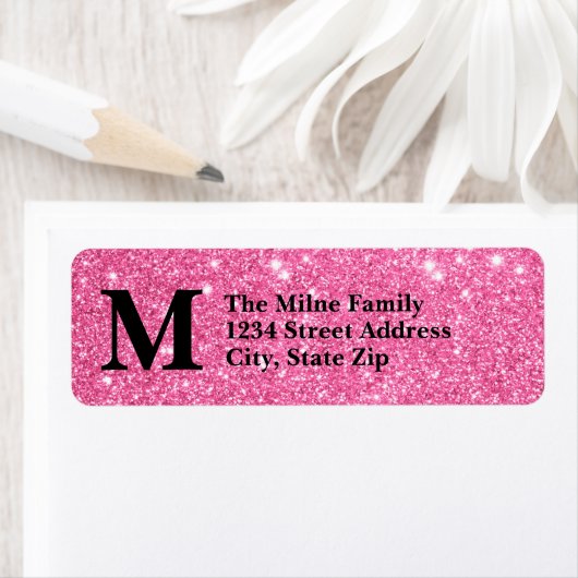 Rosa Imitate Glitzer Monogramm - Rücksendeadressen (Insitu)