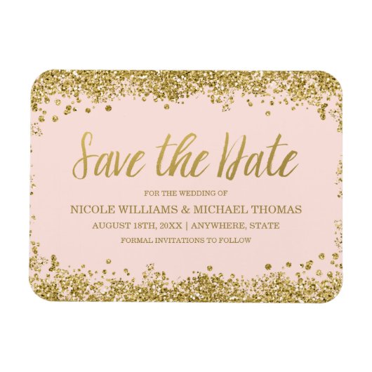 Rosa Imitate Glitzer Save the Date Magnet (Horizontal)