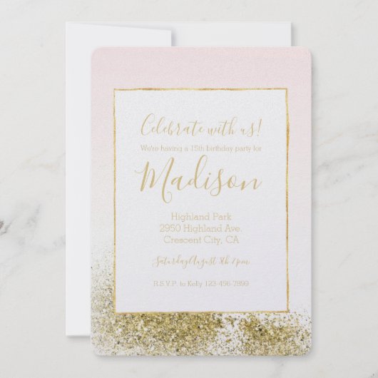 Rosa Imitate Glitzer Sparkle Ombre Einladung (Vorderseite)