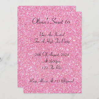 Rosa Imitate Glitzer süß 16 Geburtstagseinladung Einladung
