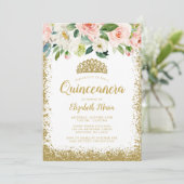 Rosa Imitate Glitzer Tiara Quinceanera Einladung (Stehend Vorderseite)