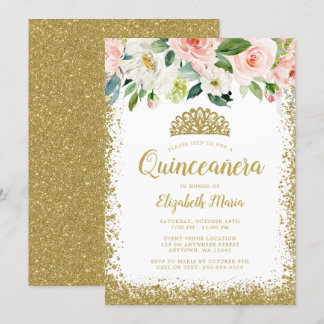 Rosa Imitate Glitzer Tiara Quinceanera Einladung