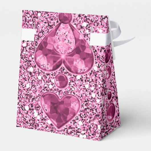 Rosa Imitate Glitzer- und Herztropfen Geschenkschachtel (Rückseite)