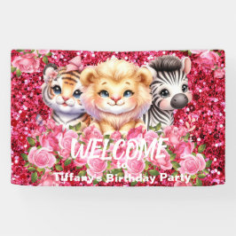 Rosa Imitate Glitzer Wilde Tiere Party Signaturban Banner
