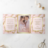 Rosa Imitate Gold Foil Foto Hochzeit Dreifach Gefaltete Einladung (Innenseite)