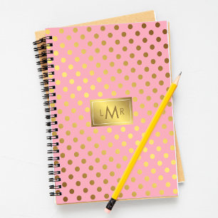Rosa Imitate Gold Foil Polka Dots Mit Monogramm Notizblock