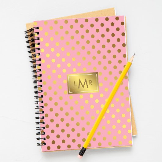 Rosa Imitate Gold Foil Polka Dots Mit Monogramm Notizblock