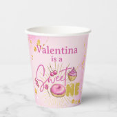 Rosa Imitate Gold Glitzer Sweet One 1st Birthday Pappbecher (Vorderseite)