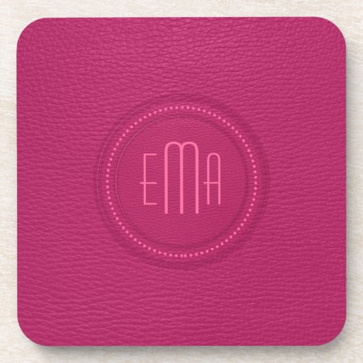 Rosa Imitate Leather Look Monogram Untersetzer (Vorderseite)