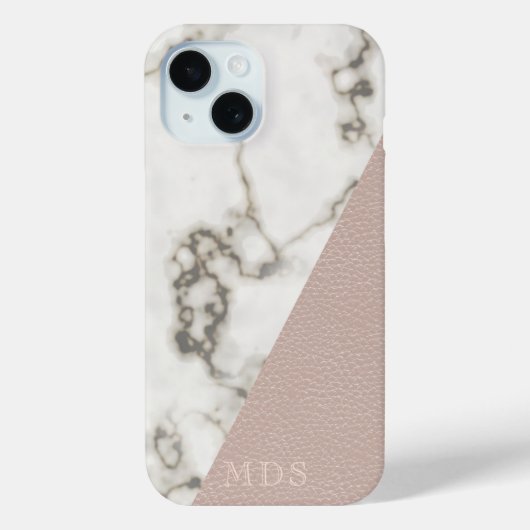 Rosa Imitate Leder Moderne Marmormonogramm Case-Mate iPhone Hülle (Rückseite)