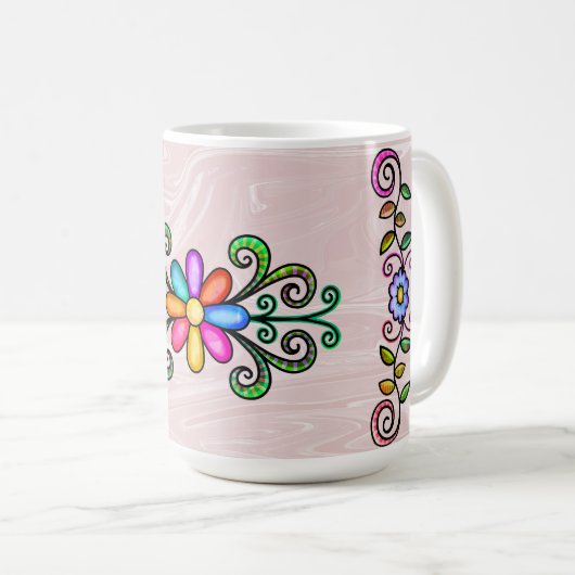 Rosa Imitate Marmor & Doodles Kaffeetasse (VorderseiteRechts)