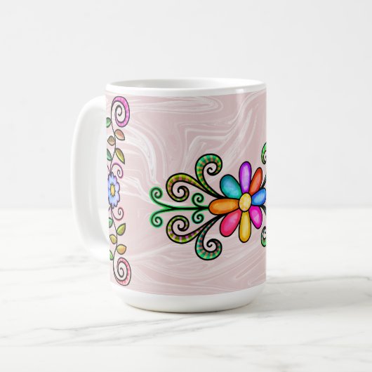 Rosa Imitate Marmor & Doodles Kaffeetasse (Vorderseite Links)