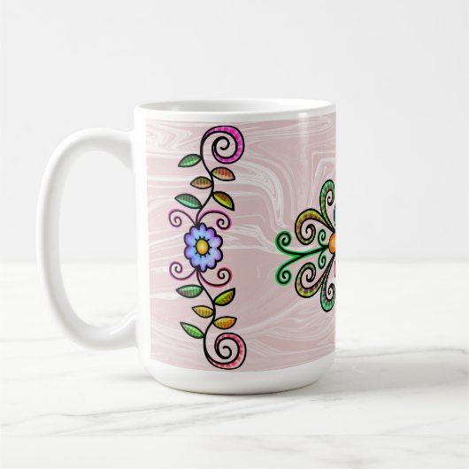 Rosa Imitate Marmor & Doodles Kaffeetasse (Links)