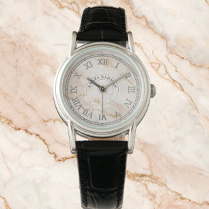 Rosa Imitate Marmorwache für Frauen - mit Blume Armbanduhr